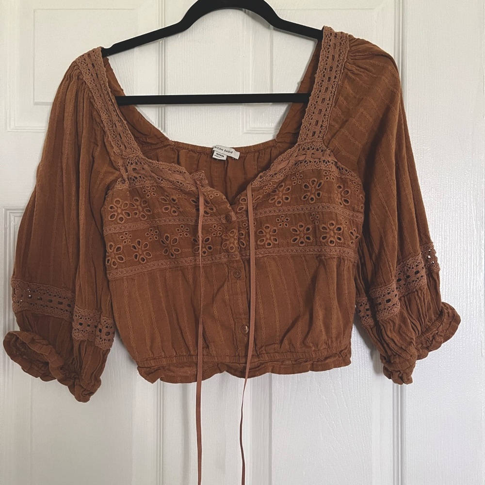 American eagle peasant top-burnt orange
